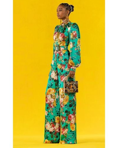 Andrew Gn Floral Silk Jumpsuit - Yellow