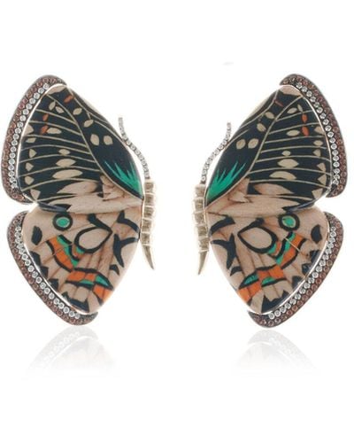 Silvia Furmanovich Marquetry Wood Butterfly Earrings - Multicolour