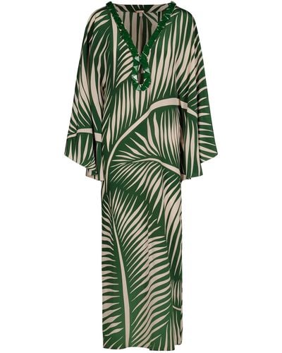 Johanna Ortiz Tropicanita Embellished Silk Midi Tunic Dress - Green