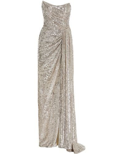 Monique Lhuillier Sequined Strapless Gown - Metallic