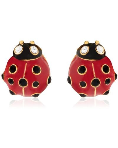 Oscar de la Renta Lady Bug Crystal-enameled Earrings - Red