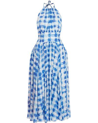Rosie Assoulin Halt(er) In The Name Of Love Linen-blend Midi Dress - Blue