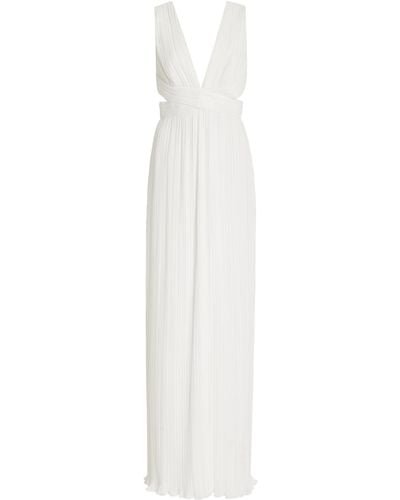 Brandon Maxwell X-front Pleated Chiffon Gown - White
