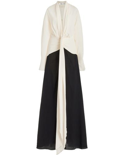 Victoria Beckham Tie-detailed Draped Silk Gown - White