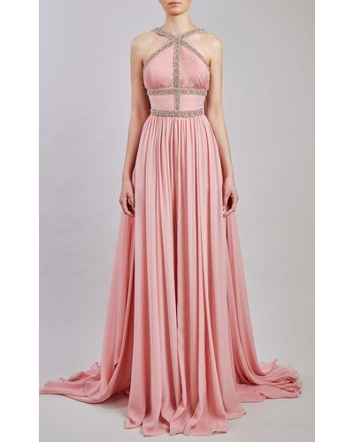 Elie Saab Silk Chiffon Maxi Dress - Pink