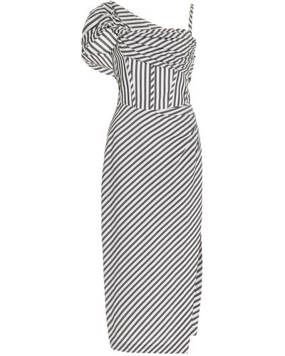 Carolina Herrera Corseted Striped Cotton Midi Dress - Gray