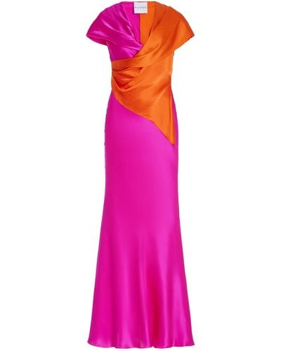 Halpern Two-tone Silk Hooded Gown - Pink