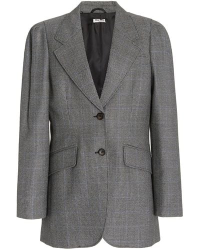 Miu Miu Puff-sleeve Checked Wool Blazer - Gray