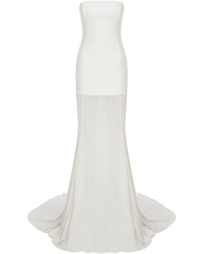 Ila Isabel Sheer-paneled Crepe-chiffon Gown - White