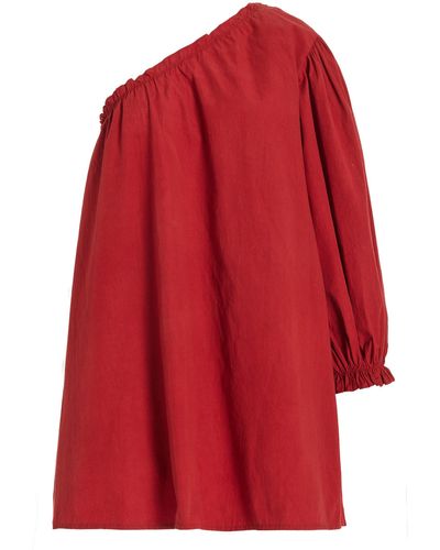 Posse Mila Asymmetric Cotton Poplin Mini Dress - Red