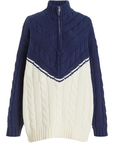 STAUD Hampton Oversized Cotton-blend Cable-knit Sweater - Blue