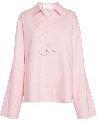 Victoria Beckham Embroidered Cotton-linen Tunic Top - Pink