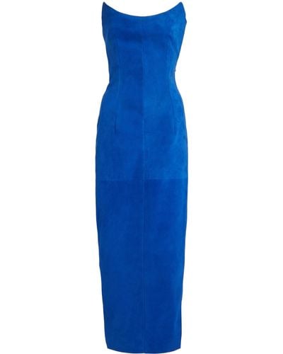 Givenchy Strapless Suede Midi Kick Dress - Blue