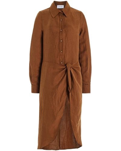 Anemos The L.a. Linen-blend Midi Wrap Shirt Dress - Brown