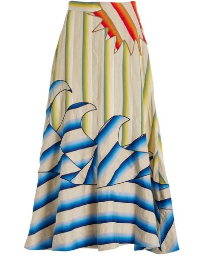 Rosie Assoulin Ocean Embroidered Linen-cotton Maxi Skirt - Blue