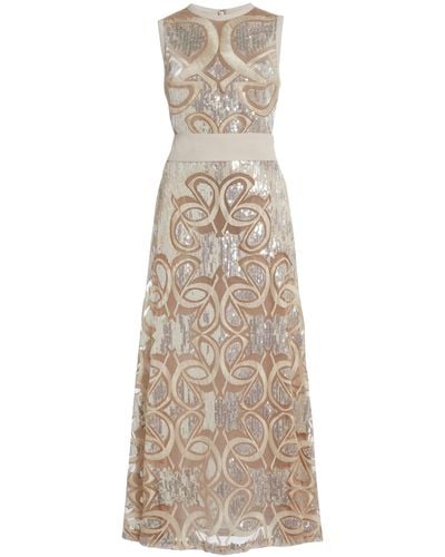 Elie Saab Sequin-embellished Midi Dress - Natural