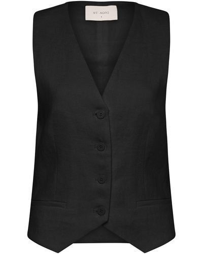 St. Agni Tailored Linen Vest - Black