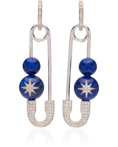 Colette Star 18k White Gold Lapis, Diamond Earrings - Blue