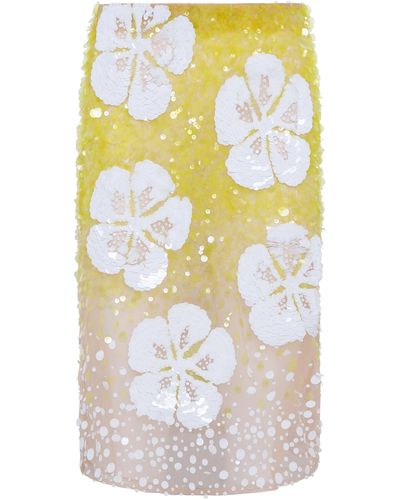 DES_PHEMMES Hibiscus Low-rise Sequined Midi Skirt - Yellow