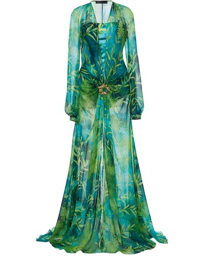 Versace Jungle Print Silk Dress - Green