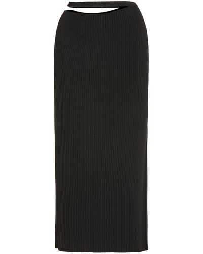 Anna October Stevi Cutout Ribbed-knitted Midi Skirt - Black