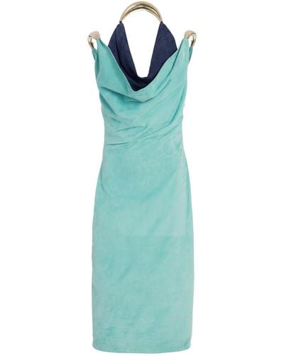 Bottega Veneta Layered Draped Embellished Suede Dress - Blue