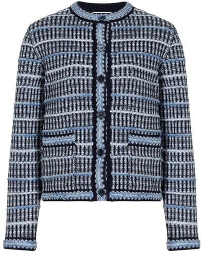 Thom Browne Knit-tweed Jacquard Cardigan - Blue