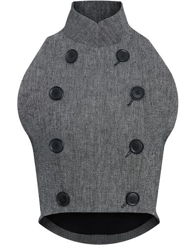 Alaïa Cropped Double-breasted Linen Vest - Grey