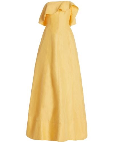 Aje. Shallows Strapless Ruffled Linen-blend Gown - Yellow
