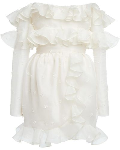 Giambattista Valli Ruffled Embroidered Organza Off-the-shoulder Mini Dress - White