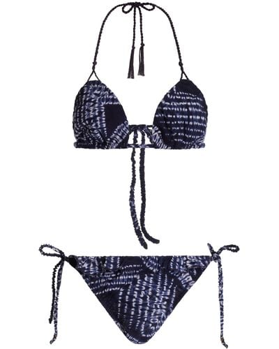 BOTEH Vea Shibori-dyed Cotton Gauze Bikini Set - Blue