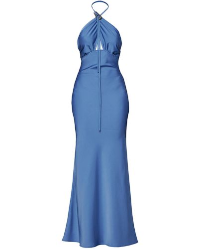 Wynn Hamlyn Buckle-detailed Halter Gown - Blue