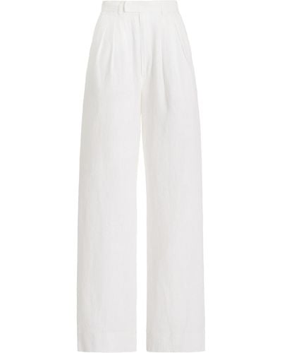 Posse Louis Pleated Linen Straight-leg Pants - White