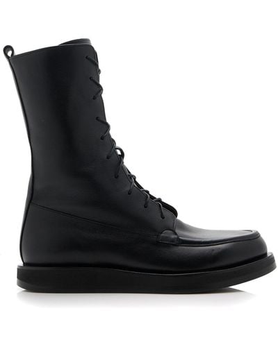 The Row Patty Leather Mid-calf Boots - Black