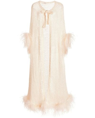 Rodarte Feather-trimmed Loose Knit Cape - White