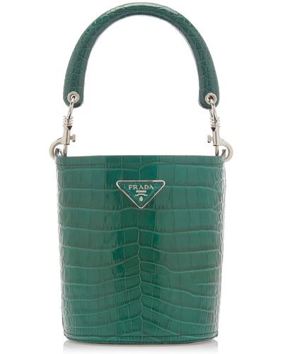 Prada Shiny Alligator Bucket Bag - Green