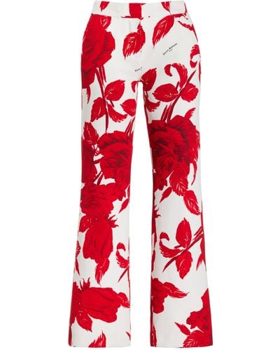 Balmain Cropped Floral Low-rise Crepe Flared Trousers
