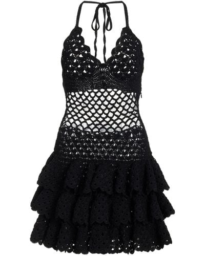 Oscar de la Renta Lattice Knit Mini Dress - Black
