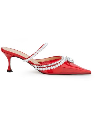 Mach & Mach Diamond And Pearls Pvc Mules - Red