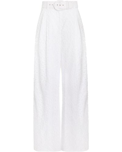 Sergio Hudson Embroidered Cotton-silk Wide-leg Pants - White