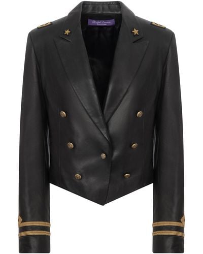 Ralph Lauren Helaine Embroidered Leather Jacket - Black