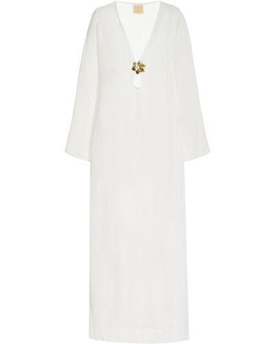 Cin Cin Hotline Brooch-detailed Sheer Maxi Dress - White