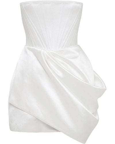Alex Perry Jule Drape-detailed Cotton-silk Strapless Mini Dress - White