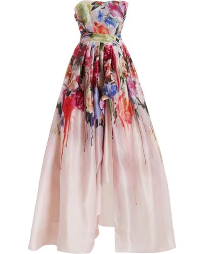 Marchesa Floral Silk Organza Strapless Gown - Pink