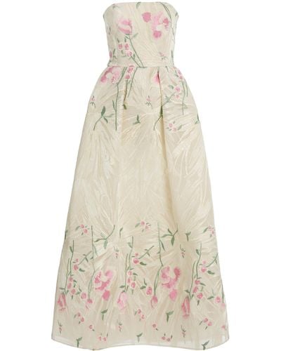 Elie Saab Floral-embroidered Tulle Midi Dress - Natural