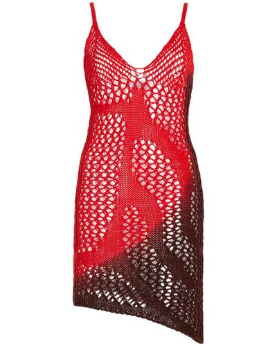 The Attico Crocheted Cotton Mini Dress - Red