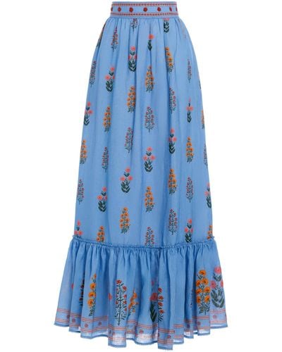 Agua Bendita Algodon Dahlia Linen Maxi Skirt - Blue