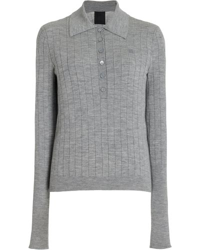 Givenchy Knit Wool-blend Polo Top - Grey