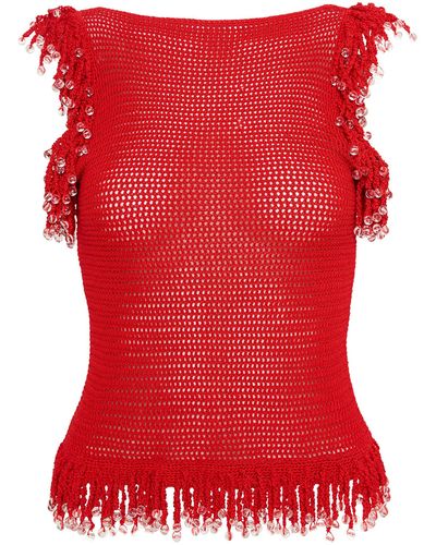 Paris Georgia Basics Fringed Knit Cotton Top - Red