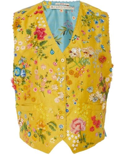 Péro Embroidered Silk Waistcoat - Yellow